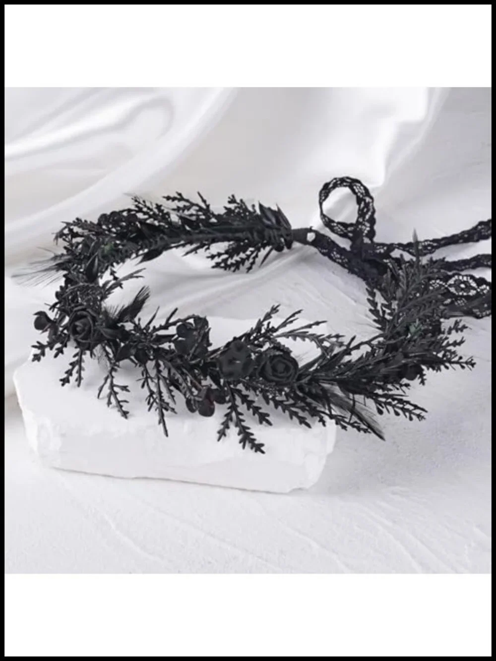 Gothic Floral Headband with Feathers for Renaissance Witch Costume